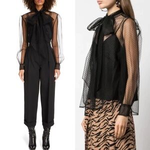 Marc Jacobs Polka Dot Tie Neck Sheer Tulle Mesh Blouse In Black Size M